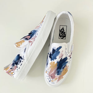 hand painted vans canvas sneakers. blush, navy, gold,  abstract art