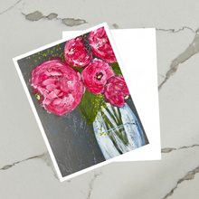 Load image into Gallery viewer, Art print of peonies in a vase on a gray marble background