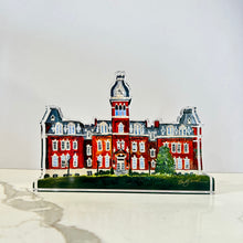 Load image into Gallery viewer, Acrylic cutout of the West Virginia University building, Woodburn Hall  against a white background.  Original artwork by artist Emily Kurth.