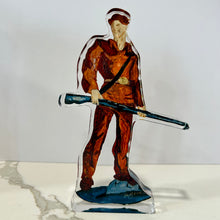 Load image into Gallery viewer, Acrylic cutout of the West Virginia University mascot, the Mountaineer holding his musket against a white background.  Original artwork by artist Emily Kurth.