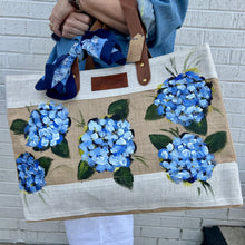 Load image into Gallery viewer, Hand Painted Market Tote-Blue Hydrangeas