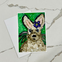 Load image into Gallery viewer, Card with a rabbit illustration wearing a flower on a marble surface