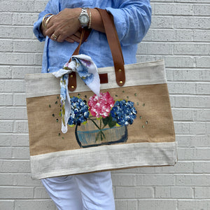 Hand Painted Market Tote-Mixed Hydrangeas