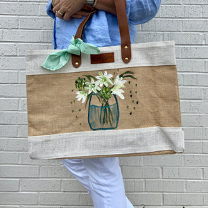 Hand Painted Market Tote-Daisies