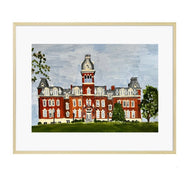 Art print of West Virginia University's Woodburn Hall by artist Emily Kurth.
