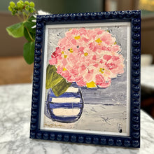 Load image into Gallery viewer, Bobbin Framed Hydrangea Print (Striped Vase)