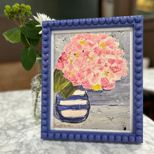 Load image into Gallery viewer, Bobbin Framed Hydrangea Print (Striped Vase)