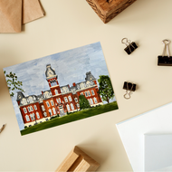 Notecard of West Virginia University's Woodburn Hall by artist Emily Kurth.
