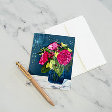 Load image into Gallery viewer, Pink Peony floral card with a pen on a marble surface