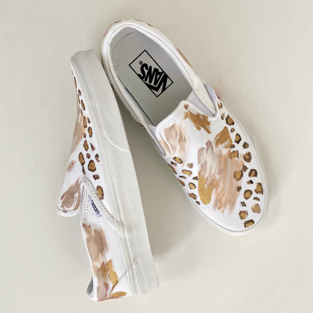 hand painted vans canvas sneakers. blush, gold, leopard print, abstract art
