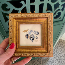 Load image into Gallery viewer, paint drip minis. Navy, light blue, white, gold paint, and gold leaf in brushed gold frame. Emily Kurth artist