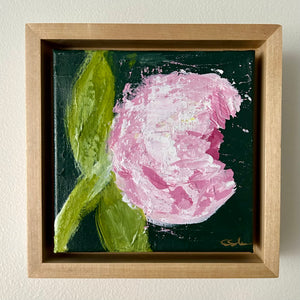 Hand painted peony paintings, ombre shading in maple floater frame.  Emily Kurth artist.