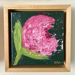 Hand painted peony paintings, ombre shading in maple floater frame.  Emily Kurth artist.